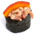 Gunkanmaki Sushi mit Nordseekrabben und Hokkaido Kürbis